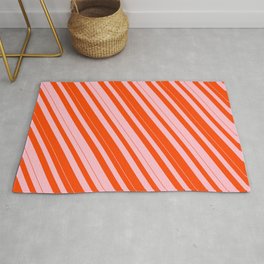 [ Thumbnail: Pink and Red Colored Lined Pattern Rug ]