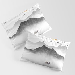 Japanese ink painting - Mountains By the Lake Pillow Sham