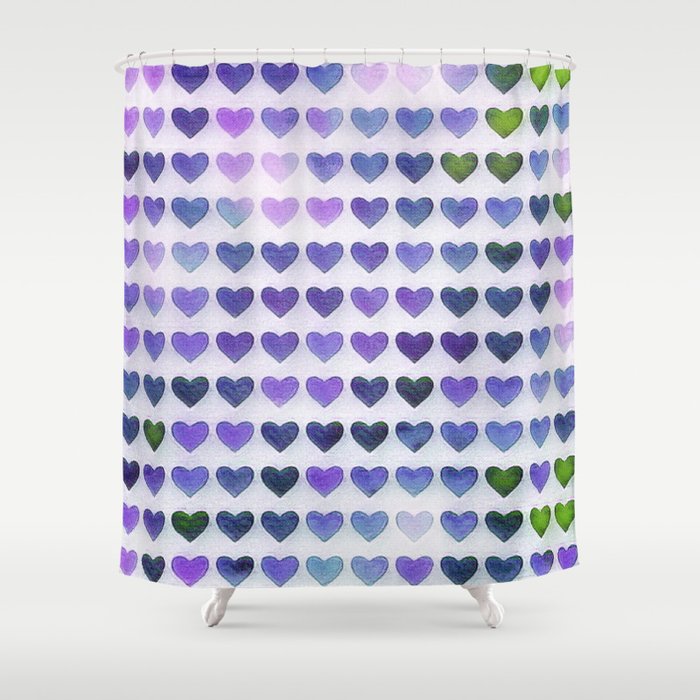 Rainbow Hearts Periwinkle Purple Lavender Shower Curtain