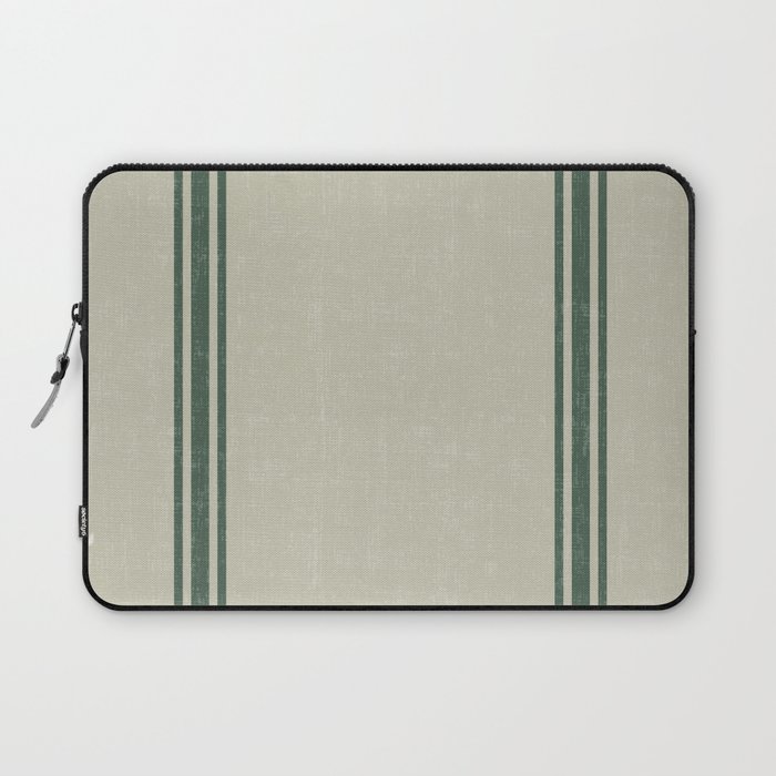 Vintage Country French Grainsack Green Stripes Linen Color Background Laptop Sleeve