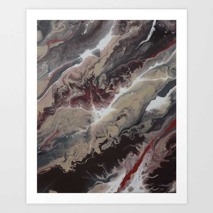 Neutral Black Red And Brown Painting Schism Abstract Art Print