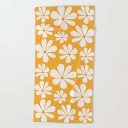 Retro Daisy Pattern - Golden Yellow Bold Floral Beach Towel