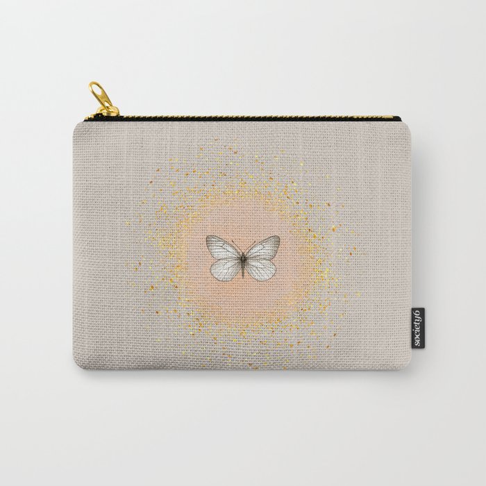 Hand-Drawn Butterfly and Gold Circle Frame on Sand Beige Carry-All Pouch