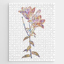Floral Orange Bulbous Lily Mosaic on White Jigsaw Puzzle