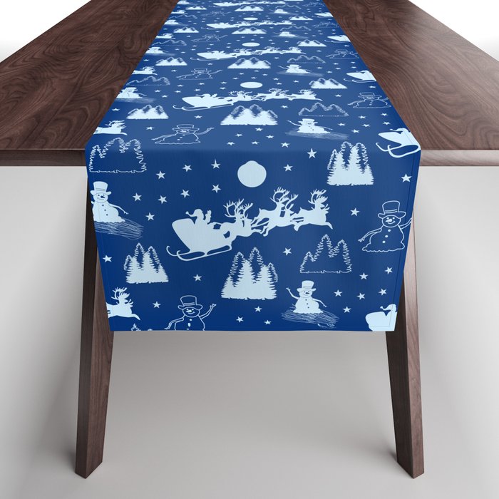 Blue Christmas Toile Table Runner