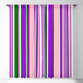 [ Thumbnail: Eyecatching Orchid, Light Pink, Dark Violet, Dark Green & Mint Cream Colored Lines/Stripes Pattern Blackout Curtain ]