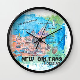 New Orleans Louisiana Illustrated Map with Main Roads Landmarks and Highlights Wall Clock