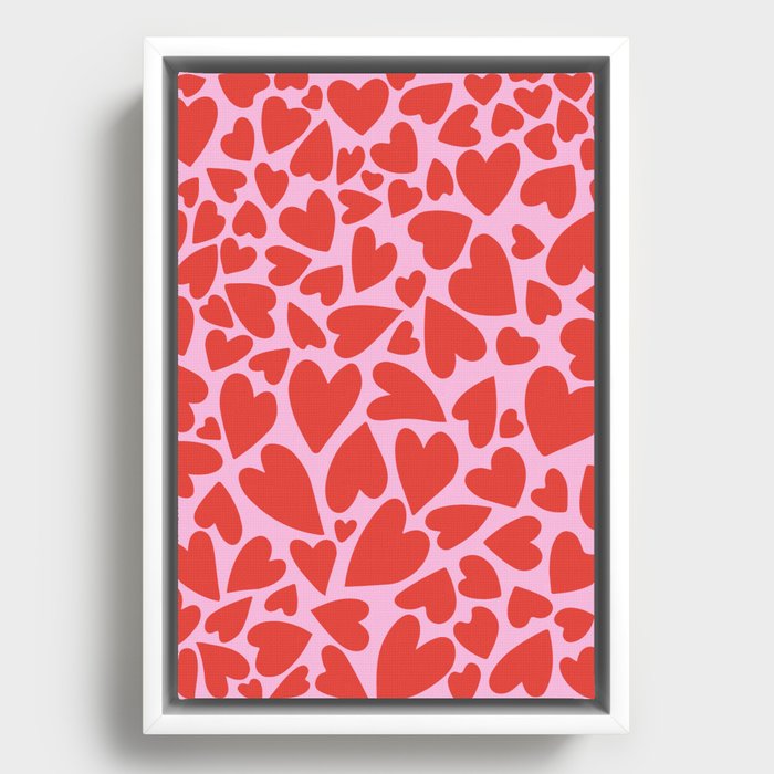Red & Pink Warped Hearts Framed Canvas