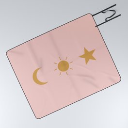 Astros XI  /  Minimal Moon, Sun & Star  /  Pink Salt & Golden Yellow  Picnic Blanket