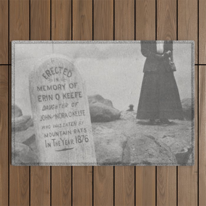 Eaten by Mountain Rats, Erin O'Keefe Epitaph - Pikes Peak Gravestone black and white photograph Outdoor Rug