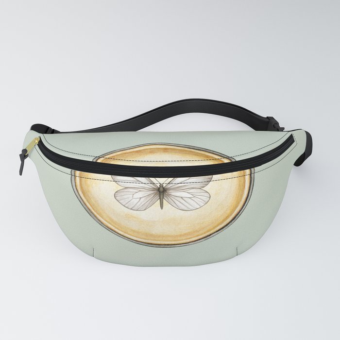 Vintage Hand-Drawn Butterfly Circle Pendant on Apple Green Fanny Pack