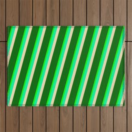 [ Thumbnail: Lime, Green, Tan & Dark Green Colored Striped/Lined Pattern Outdoor Rug ]