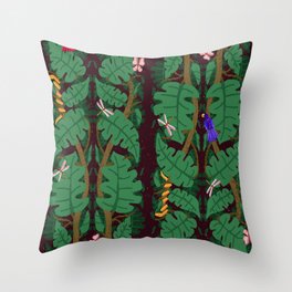 Parrots, anacondas, and bugs, Oh my! | Jungle Joy | green, red, blue Throw Pillow