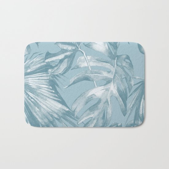 Island Dream Teal Palm Leaves Bath Mat