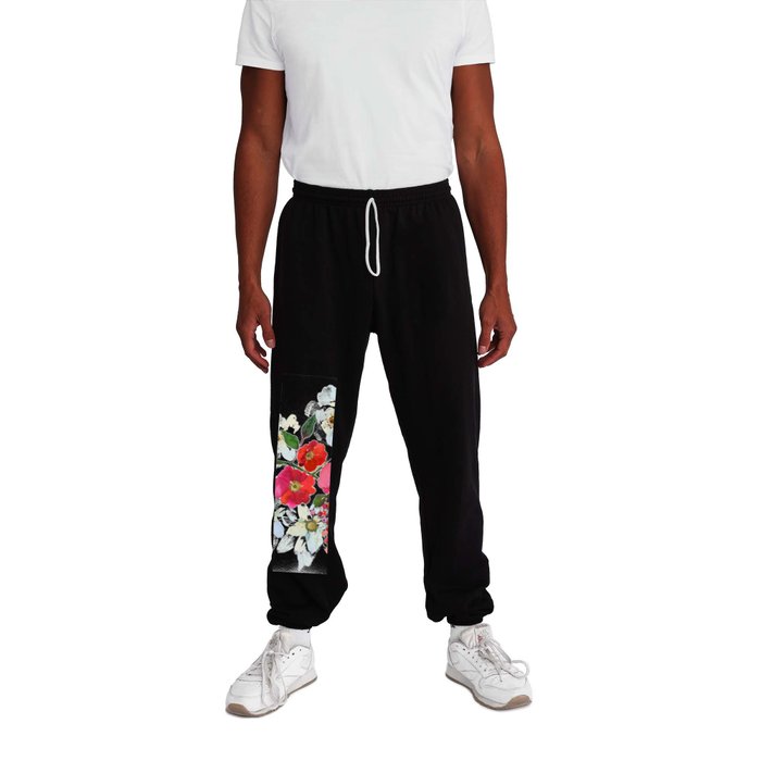 white and red wild roses Sweatpants