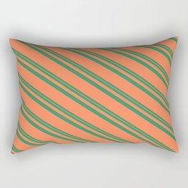 [ Thumbnail: Sea Green & Coral Colored Striped/Lined Pattern Rectangular Pillow ]
