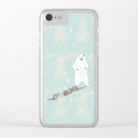 Polar bear in snowy white winter forest -Illustration Clear iPhone Case
