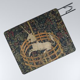 Unicorn In Captivity 'The Lady and the Unicorn' Medieval Tapestry Picnic Blanket