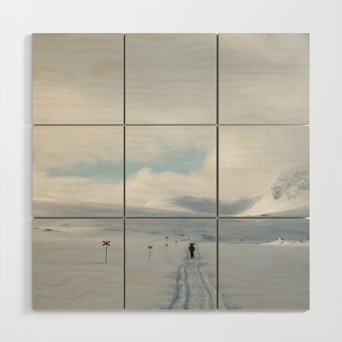 A lonely skier in the wild winter Lapland Wood Wall Art