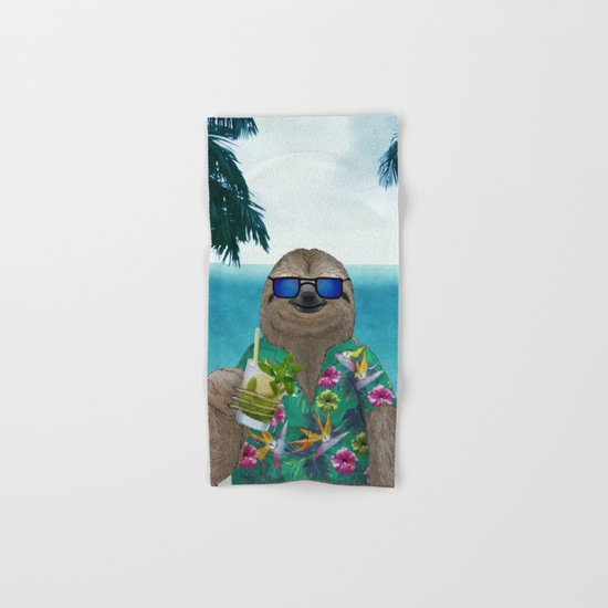 Sloth on summer holidays drinking a mojito Hand & Bath Towel