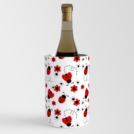 Red Ladybug Floral Pattern Wine Chiller