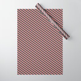 [ Thumbnail: Dark Slate Gray and Light Coral Colored Striped/Lined Pattern Wrapping Paper ]