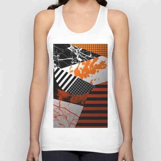 Metallic Pieces - Rustic, Abstract, metallic, textured black, white and gold artwork Unisex Tank Top