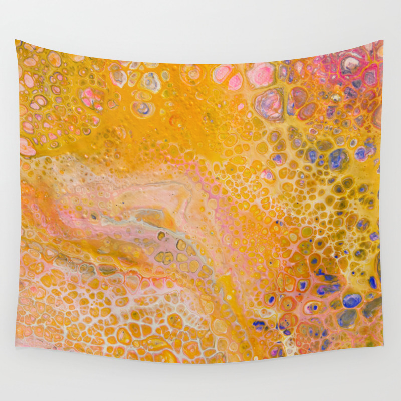 Abstract Painting With Warm Colors Yellow Orange And Pink Wall