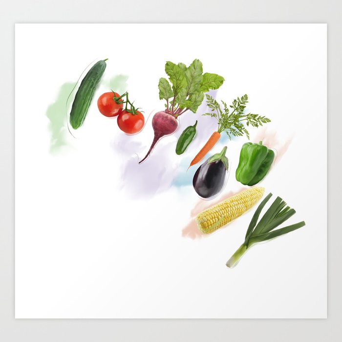Digital Painting Of Fresh Vegetables Art Print By Svetlanna Society6