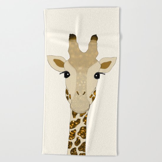 Golden Glitter Giraffe Beach Towel
