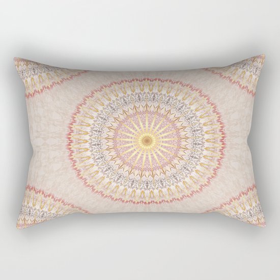 Beige Red Gold Mandala Rectangular Pillow