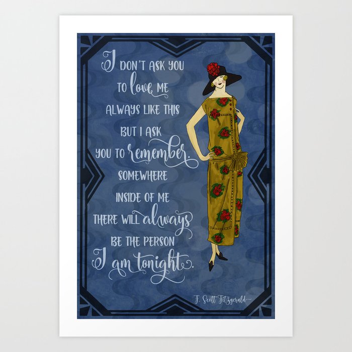 I Am Tonight, Fitzgerald Quote, Flapper Girl, Inspirational Saying, Typography,  Art Print