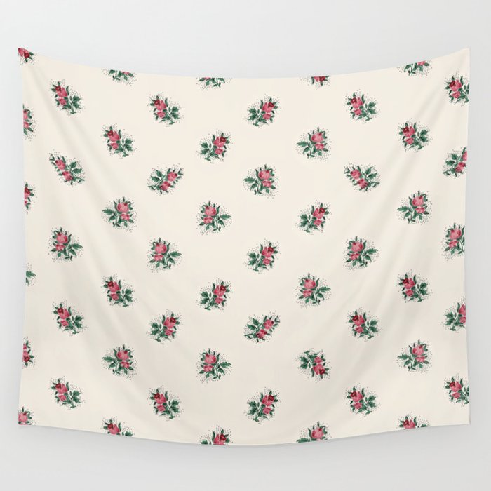 Pretty Pink Roses Girly Vintage Wallpaper Pattern Wall Tapestry By