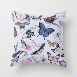 Nostalgic Pastel Butterfly And Flower Pattern Throw Pillow