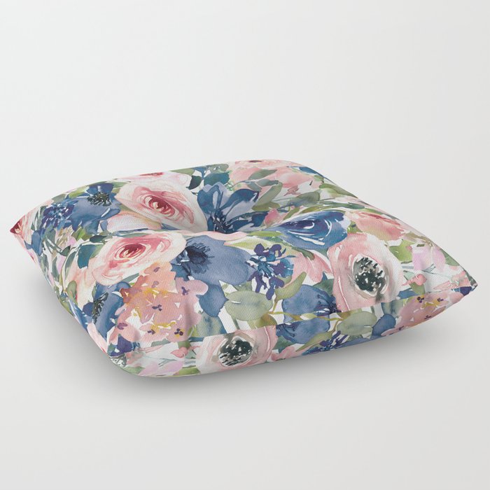 Blue And Pink Floral Floor Pillow