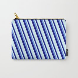 [ Thumbnail: Cornflower Blue, Blue & Light Cyan Colored Stripes/Lines Pattern Carry-All Pouch ]