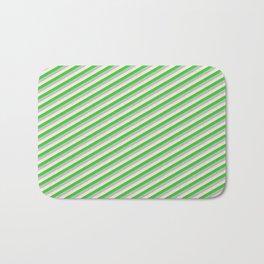 [ Thumbnail: Beige, Lime Green & Grey Colored Pattern of Stripes Bath Mat ]