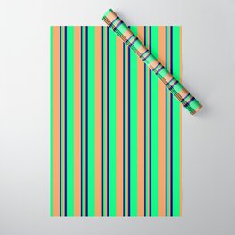 [ Thumbnail: Blue, Green & Brown Colored Lines/Stripes Pattern Wrapping Paper ]