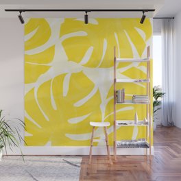 Mellow Yellow Monstera Leaves White Background #decor #society6 #buyart Wall Mural