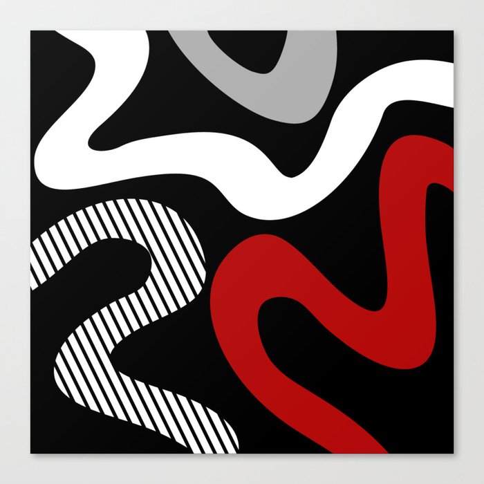 Abstract waves - red, grey, black, white Canvas Print