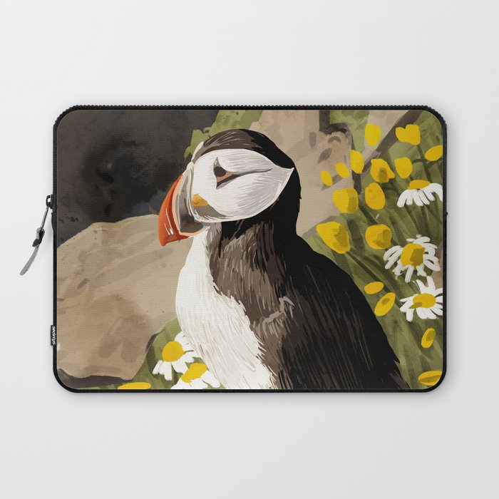 Puffin, Wildlife Birds Animals, Quirky Eclectic Tropical Nature Jungle, Forest Bohemian Painting Laptop Sleeve