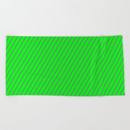 [ Thumbnail: Slate Gray and Lime Colored Striped Pattern Beach Towel ]