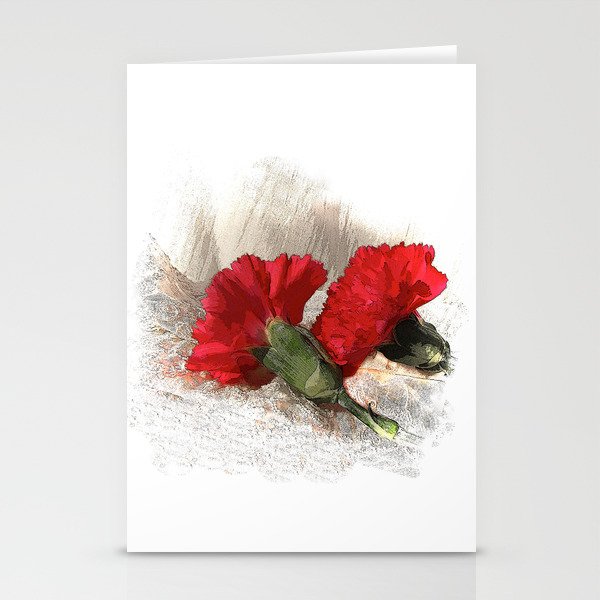 Red Carnations on Brocade Stationery Cards