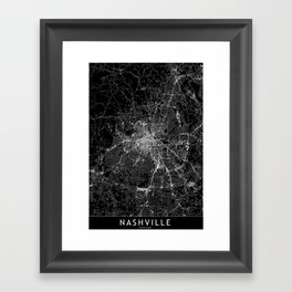 Nashville Black Map Framed Art Print