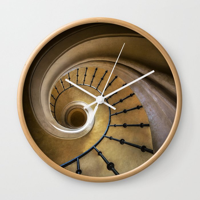 Golden spiral staircase Wall Clock