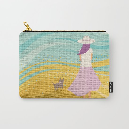 Listen to the Ocean (Girl and Cat Vector Graphic Illustration) Carry-All Pouch