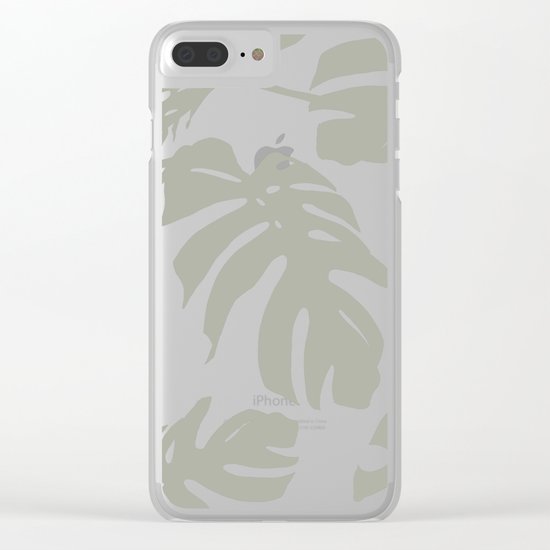 Simply Retro Gray Palm Leaves on White Clear iPhone Case