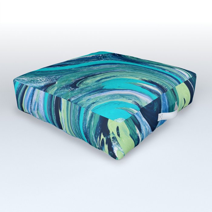 For Jayden: I colorful abstract painting in greens, purple, and blue by Alyssa Hamilton Art Outdoor Floor Cushion