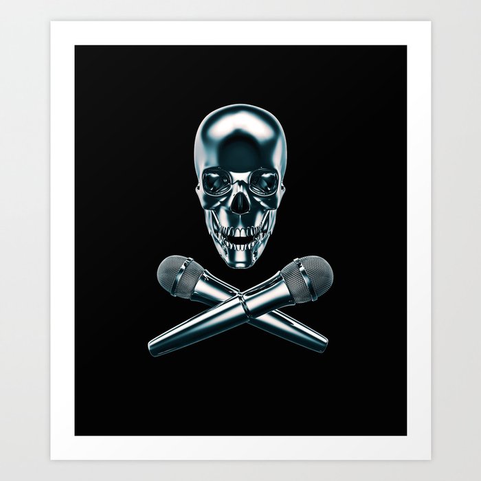 Pirate tunes / 3D render of skull and cross bones with microphones Art Print