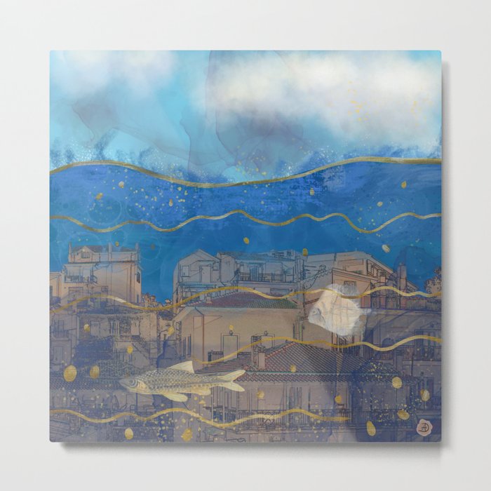 Cities under the Water - Surreal Climate Change Metal Print